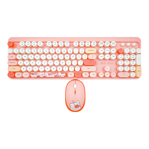Combo Teclado y Mouse Inalámbrico Geezer Hello Bear - Rosado | Mouse 800/1200/1600 DPI | 10m | 2.4G