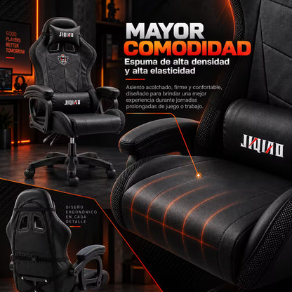 Silla Gamer JIQIAO Reclinable RGB – Iluminación LED Perimetral | Control Remoto 24 Botones | Reclinable 90–135° | Reposabrazos Articulados | Altura Ajustable
