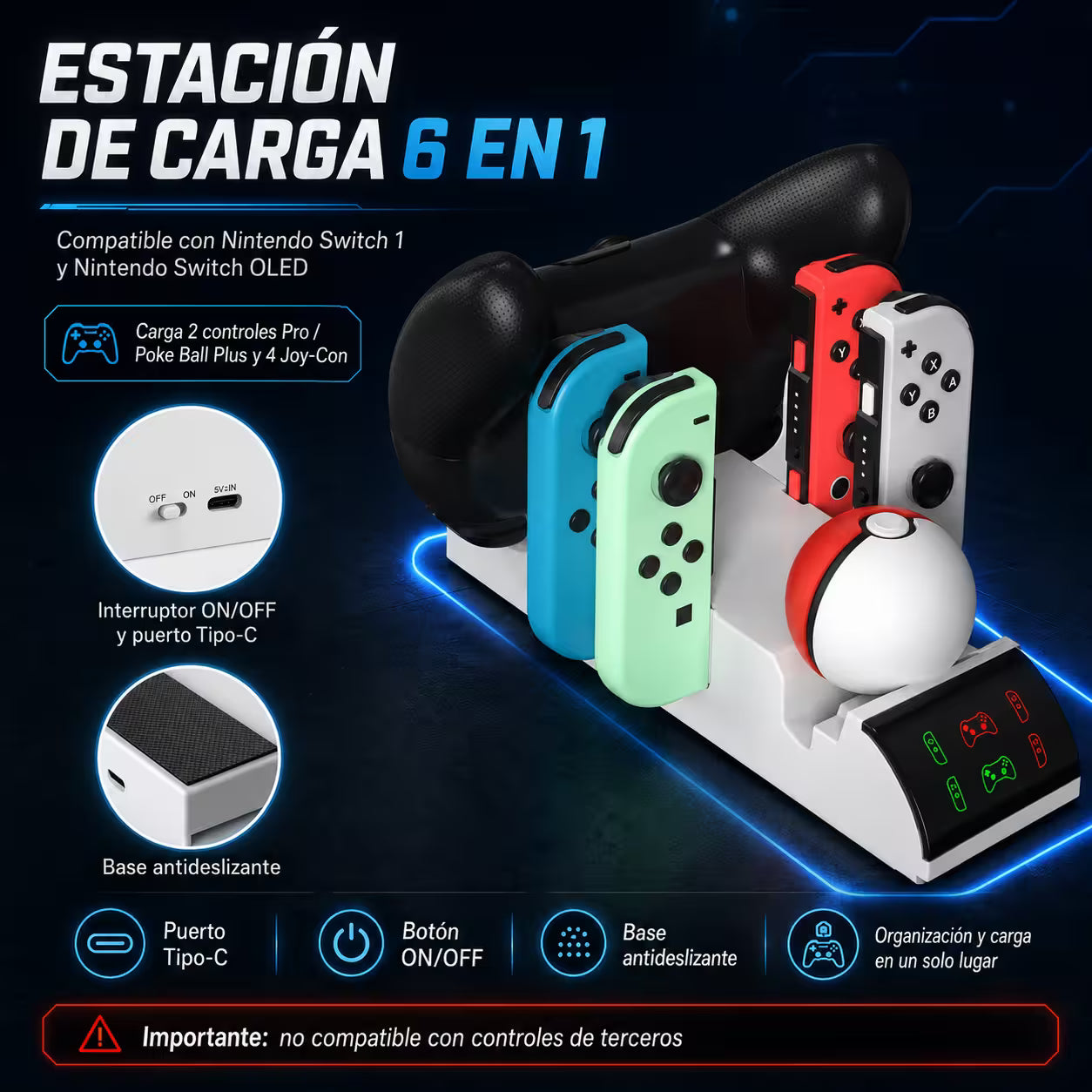Base Multifuncional de Carga y Soporte Nintendo Switch - DOBE | USB-C Ventilador