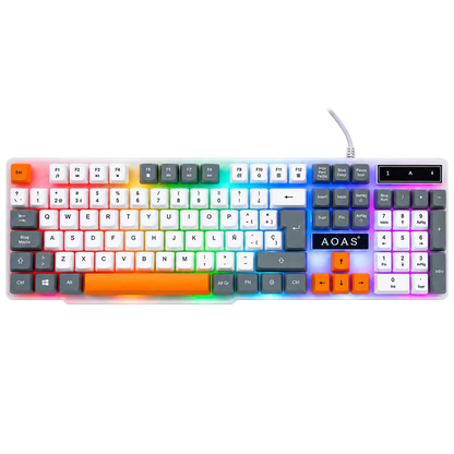 Combo Teclado y Mouse Gamer RGB AOAS A-1020 Blanco USB – 104 Teclas con Ñ | DPI 800/1200/1600