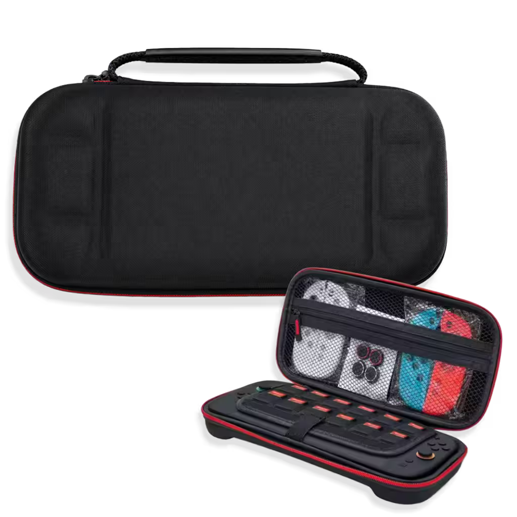 Estuche de Transporte Rígido Nintendo Switch 2 — Negro Minimalista | Interior Acolchado Cremallera Roja