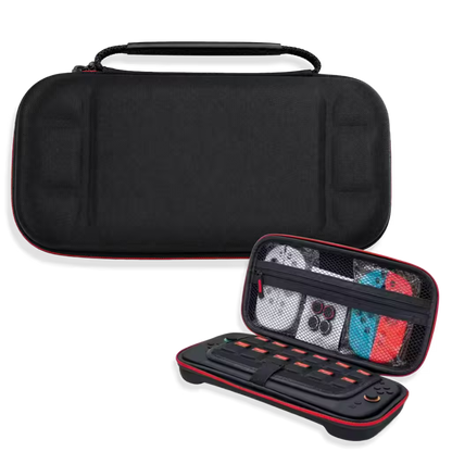 Estuche de Transporte Rígido Nintendo Switch 2 — Negro Minimalista | Interior Acolchado Cremallera Roja