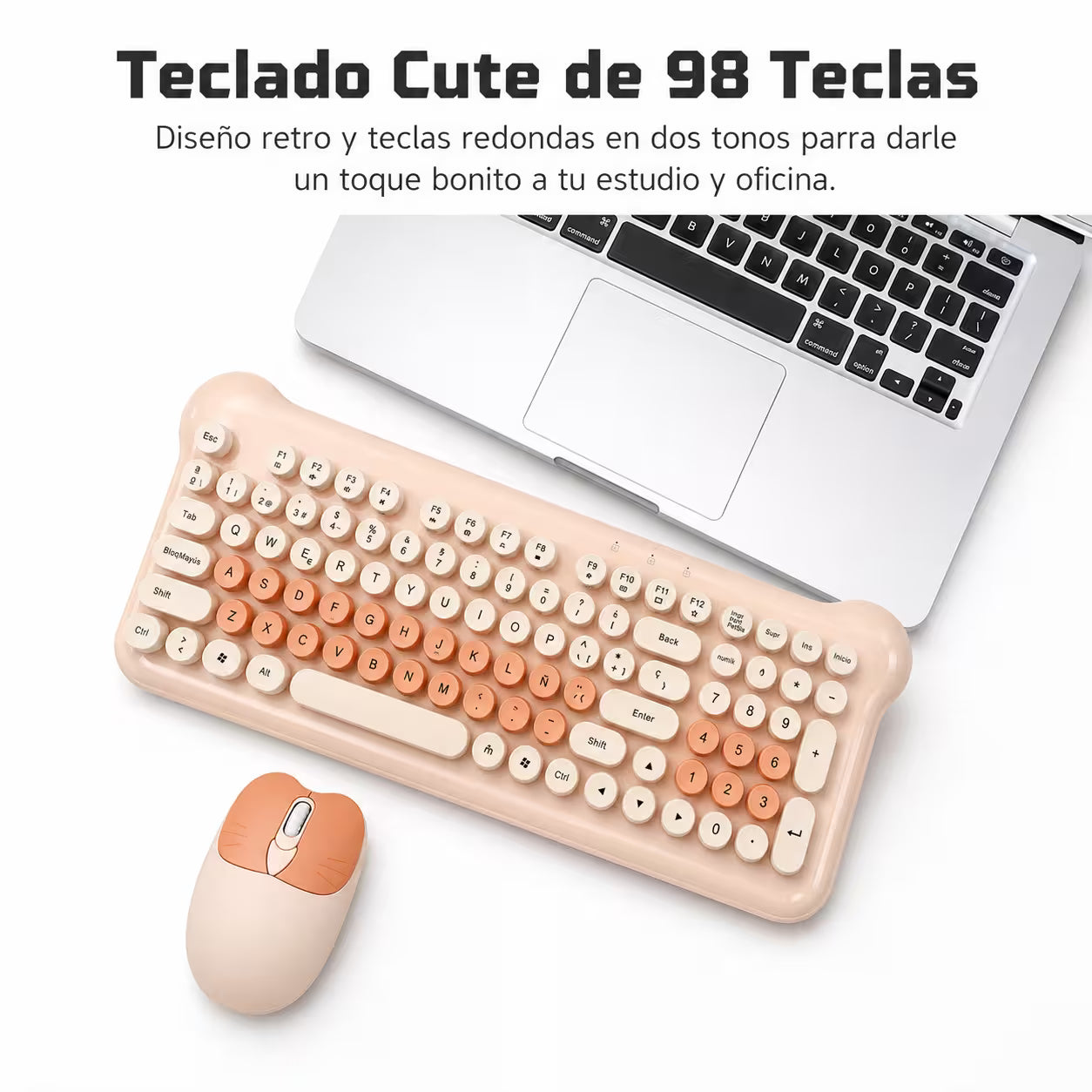 Combo Teclado y Mouse Inalámbrico Ergonómico AOAS AS-212 Nude Pastel – 84 Teclas | DPI Ajustable | 2.4G | Para Ellas