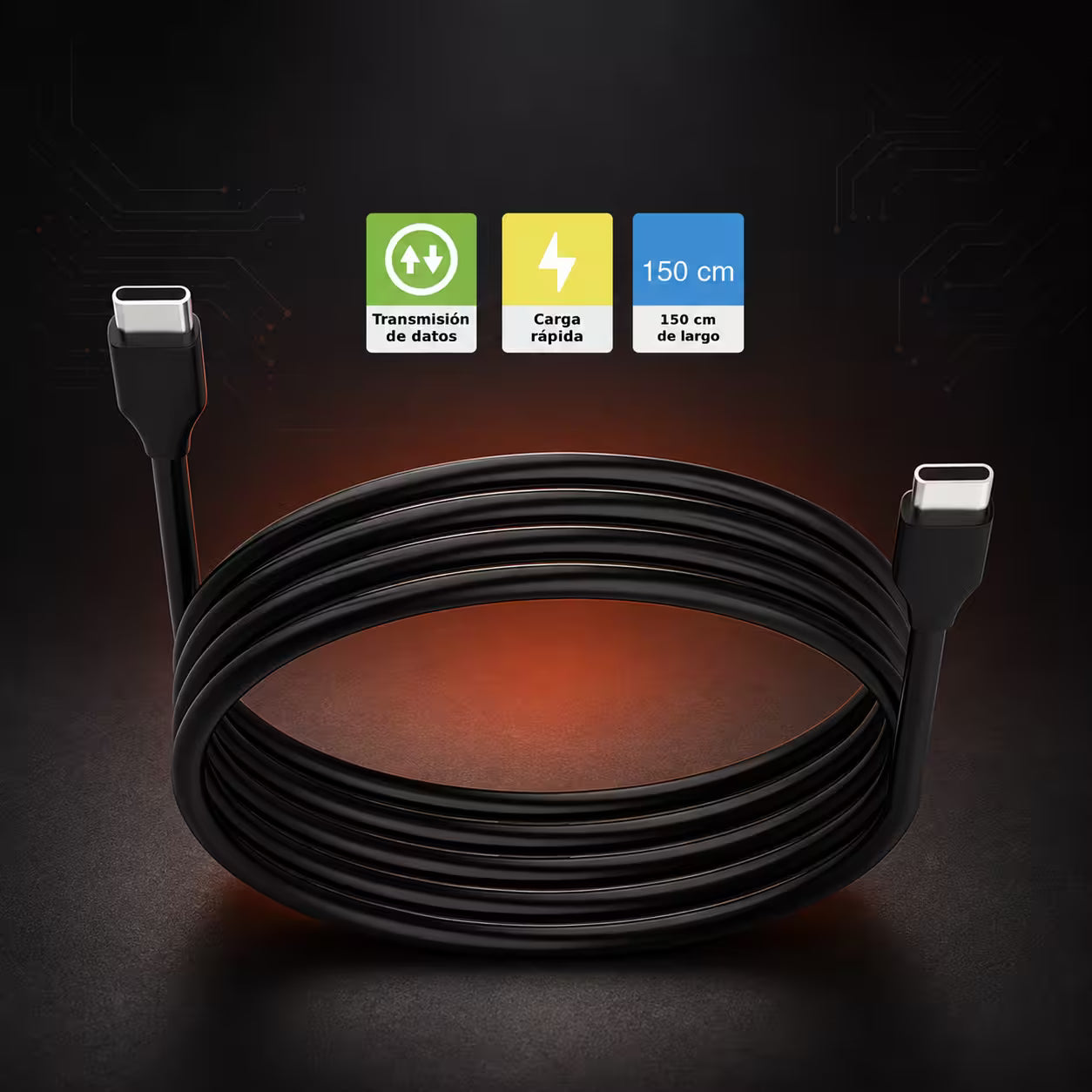 Cable USB-C a USB-C DOBE 1.5m  – Carga Rápida 5V/3A + Datos 480Mbps | Nailon Trenzado