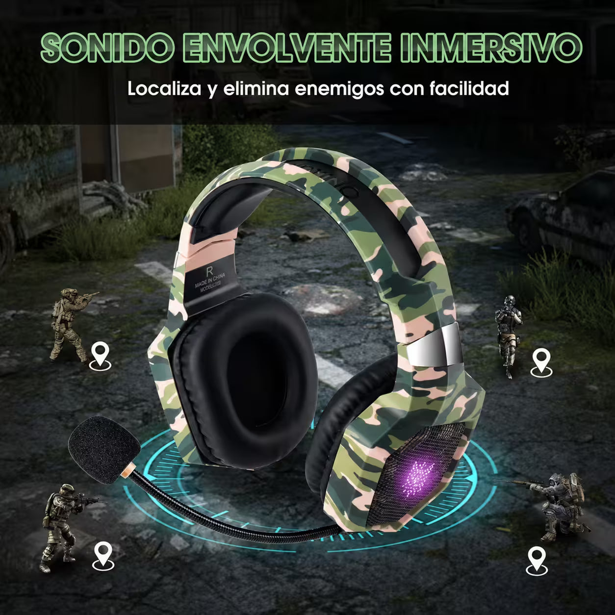 Diadema Gamer ONIKUMA K8 LED RGB Verde Camuflado - Micróf... - vista 7 diadema gamer audífonos