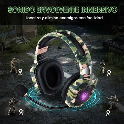 Diadema Gamer ONIKUMA K8 LED RGB Verde Camuflado - Micróf... - vista 7 diadema gamer audífonos