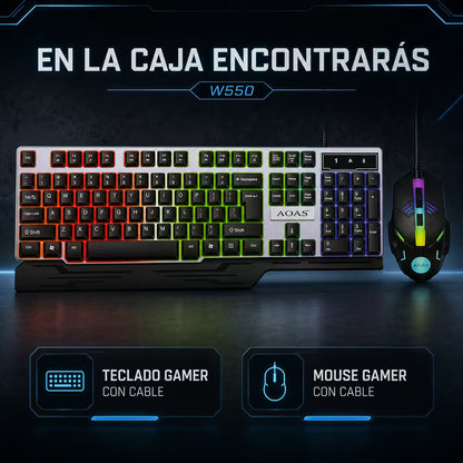 Combo Teclado y Mouse Gamer WB-550 RGB - Membrana 104 Teclas Anti-Ghost USB
