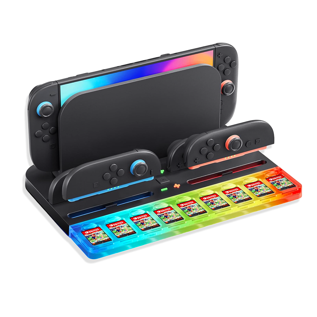 Base de Carga y Almacenamiento Nintendo Switch 2 - 4 Joy-Con RGB 9 Tarjetas USB-C All-in-One