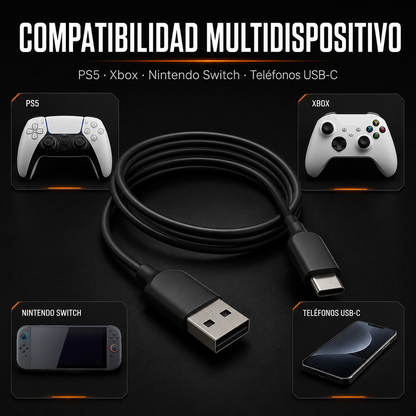 Cable USB-A a USB-C DOBE 2m – Carga + Datos | PS5 | Xbox Series X/S | Nintendo Switch | Móviles