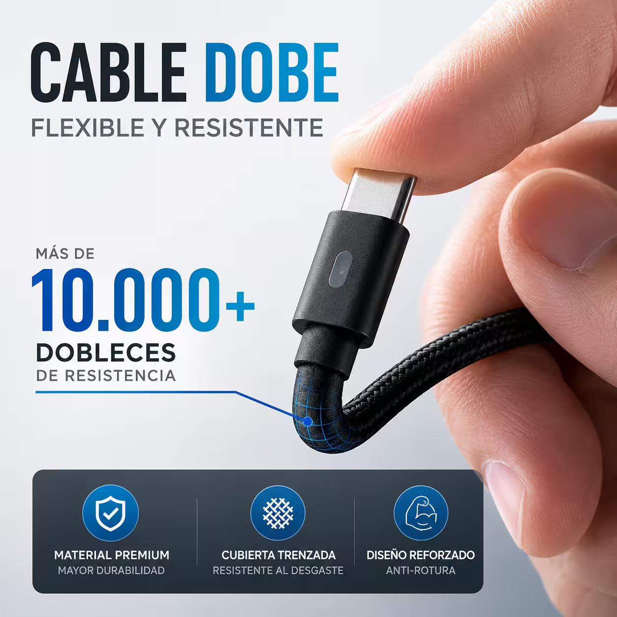 Cable USB-C DOBE 3m - vista 3 cable cargador