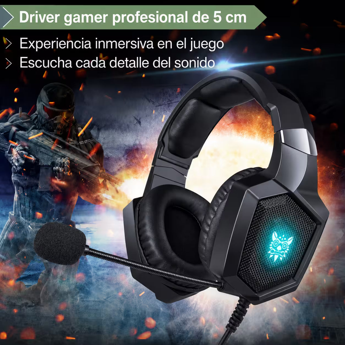 Diadema Gamer ONIKUMA K8 LED RGB Negra - Micrófono 360° - vista 12 diadema gamer audífonos