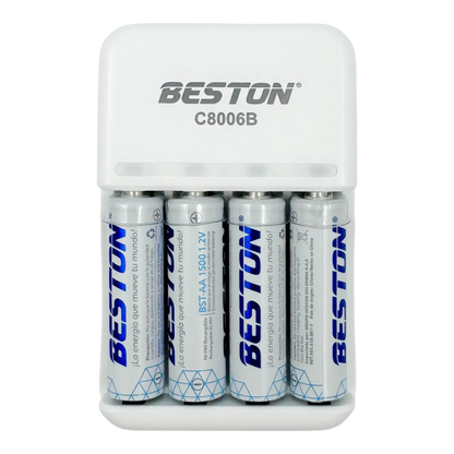CARGADOR PILAS AAx4 RANURAS (INCLUYE 4 PILAS RECARGABLES DE 1500mAh)