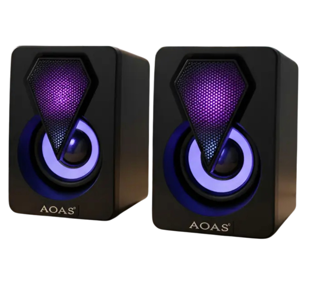 Parlantes AOAS E-004 RGB – 5W x2 | USB + Auxiliar 3.5mm | Control de Volumen