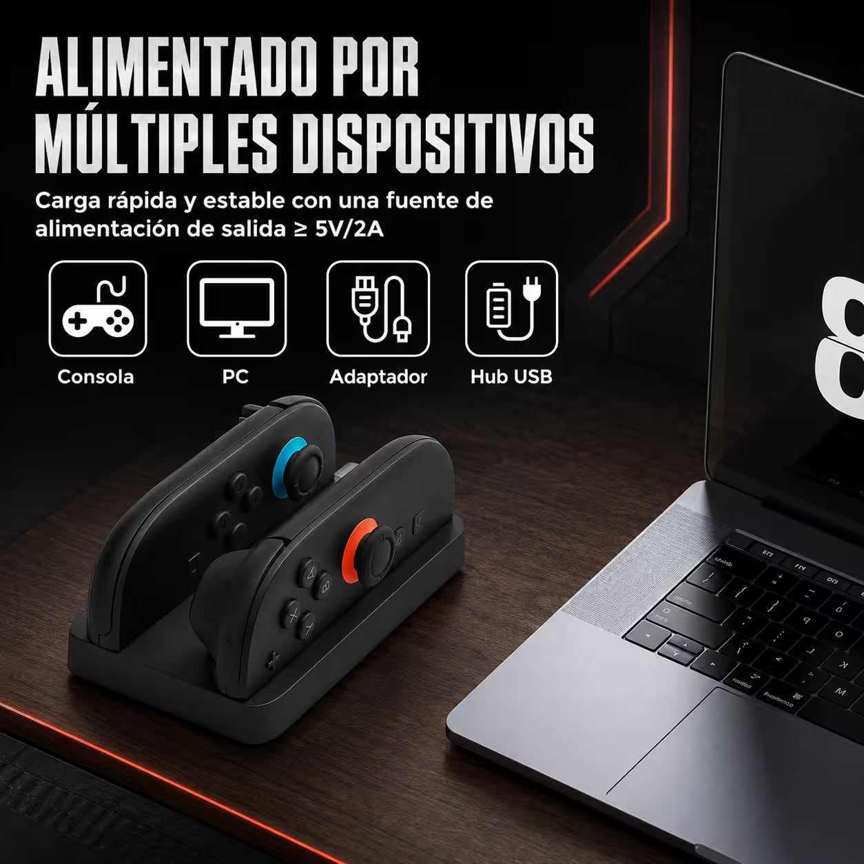 Base de Carga Joy-Con Nintendo Switch 2 - Charging Dock Dual LED USB-C Plug and Play