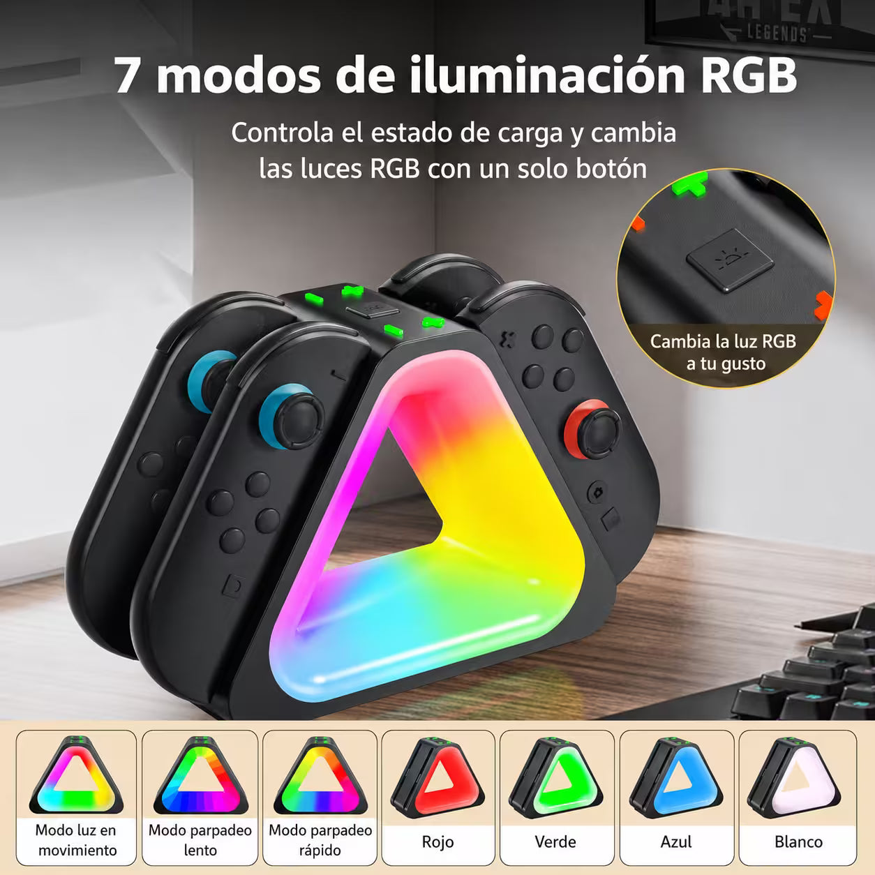 Base de Carga Joy-Con 4en1 RGB Nintendo Switch 2 – Charging Dock Triangular | USB-C