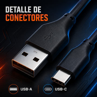 Cable USB-A a USB-C DOBE 2m – Carga + Datos | PS5 | Xbox Series X/S | Nintendo Switch | Móviles