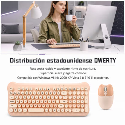Combo Teclado y Mouse Inalámbrico Ergonómico AOAS AS-212 Nude Pastel – 84 Teclas | DPI Ajustable | 2.4G | Para Ellas