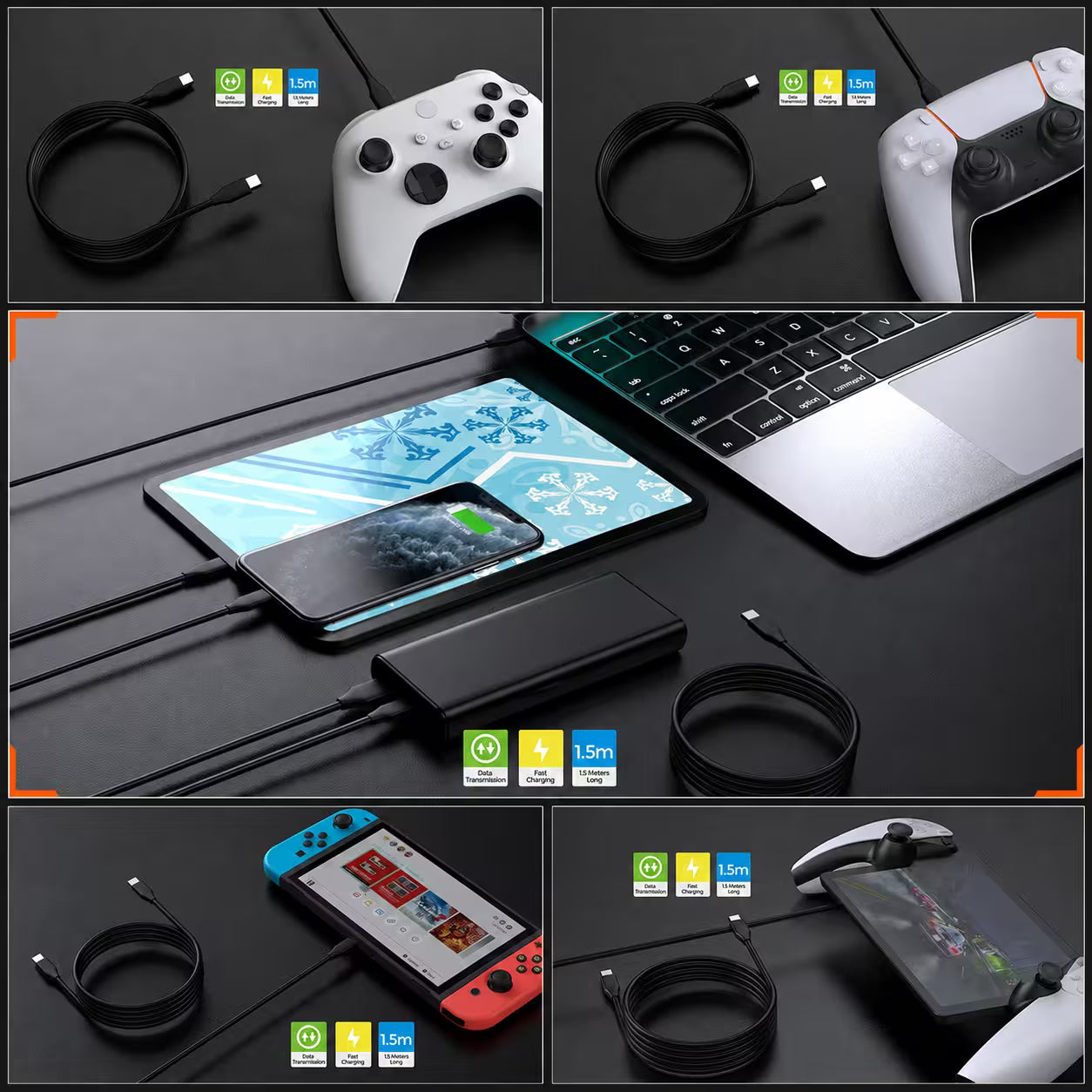 Cable USB-C a USB-C DOBE 1.5m  – Carga Rápida 5V/3A + Datos 480Mbps | Nailon Trenzado