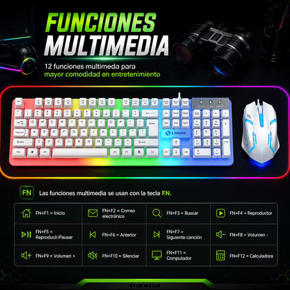 Combo Teclado y Mouse Gamer AOAS M-400 - Blanco | 104 Teclas RGB 1600 DPI USB