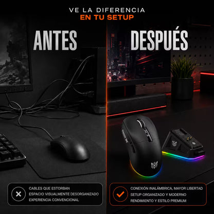 Mouse Gamer Inalámbrico Recargable ONIKUMA DM07 RGB 24000 DPI 1000Hz con Base de Carga