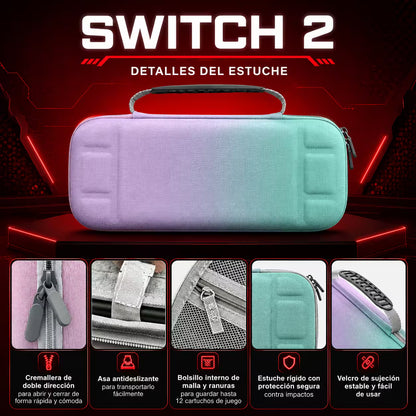 Estuche de Transporte Nintendo Switch 2 | Semirrígido Degradado Lila y Menta