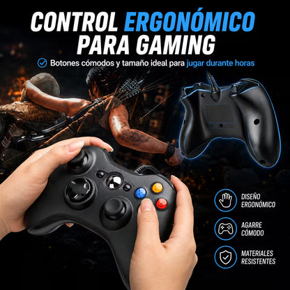 Control Genérico con Cable para Xbox 360 y PC - Vibración Dual USB 1.5m | Ergonómico Windows