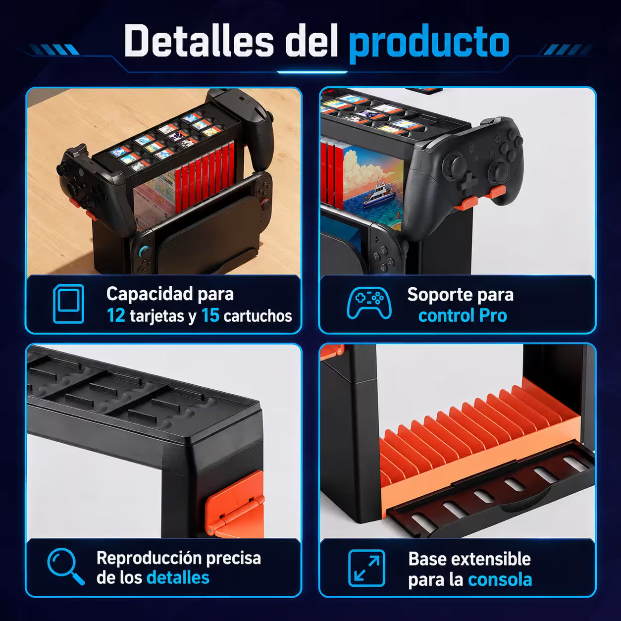 Base Vertical Organizadora DOBE para Nintendo Switch, OLED y 2 — Modelo TNS-19051