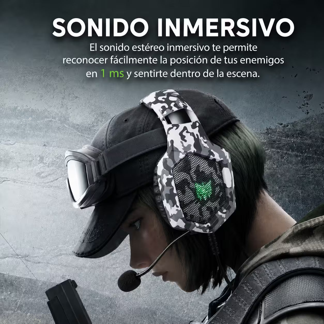 Diadema Gamer ONIKUMA K8 LED RGB Blanca Camuflada - Micró... - vista 4 diadema gamer audífonos