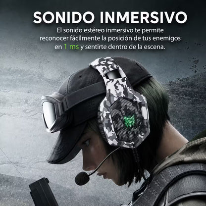 Diadema Gamer ONIKUMA K8 LED RGB Blanca Camuflada - Micró... - vista 4 diadema gamer audífonos