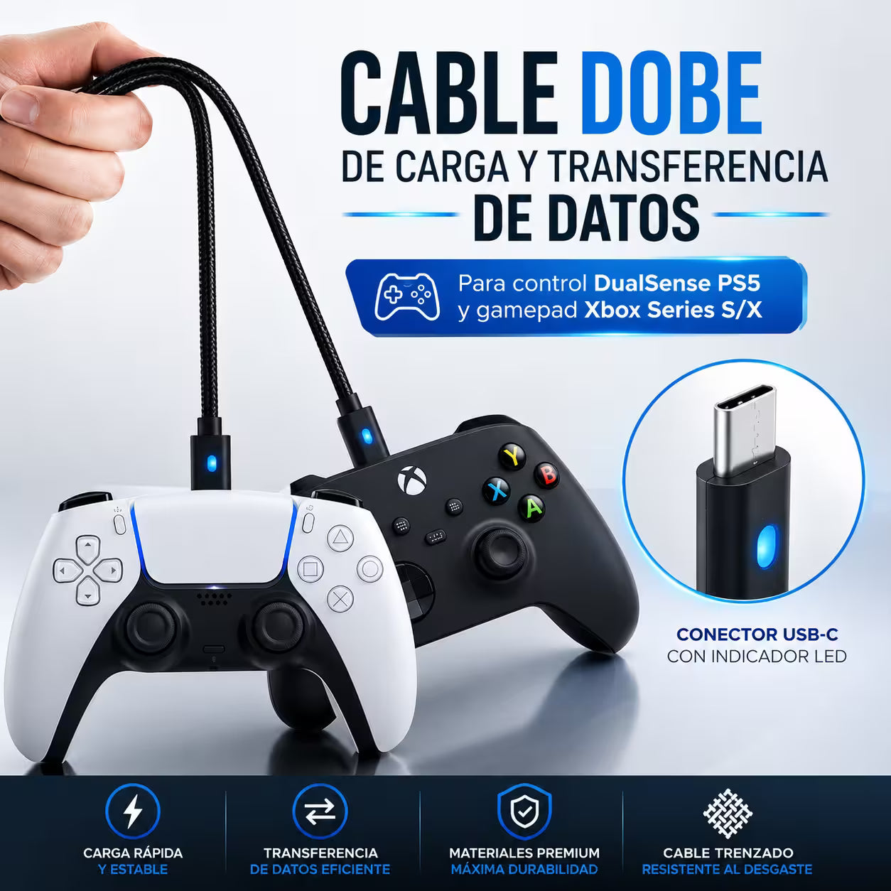 Cable USB-C DOBE 3m - vista 4 cable cargador