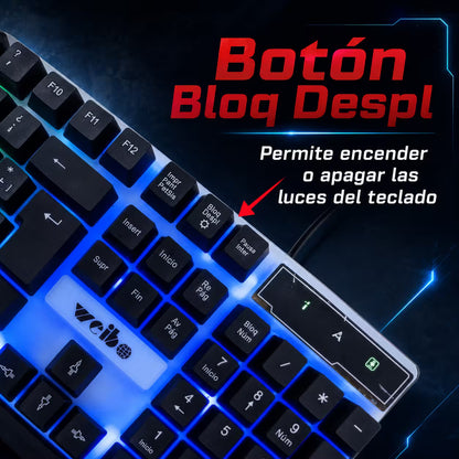 Combo Teclado y Mouse Gamer WB-550 RGB - Membrana 104 Teclas Anti-Ghost USB