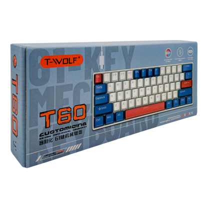 Teclado mecánico para juegos T-Wolf T60 60% RGB con cable BLANCO- AZUL
