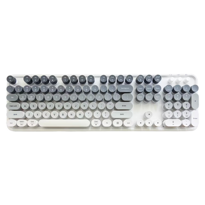 Combo Teclado y Mouse Recargable MOFii Sweet Pro – Dual Bluetooth + 2.4G | Retro Vintage Blanco-Gris | Para Ellas