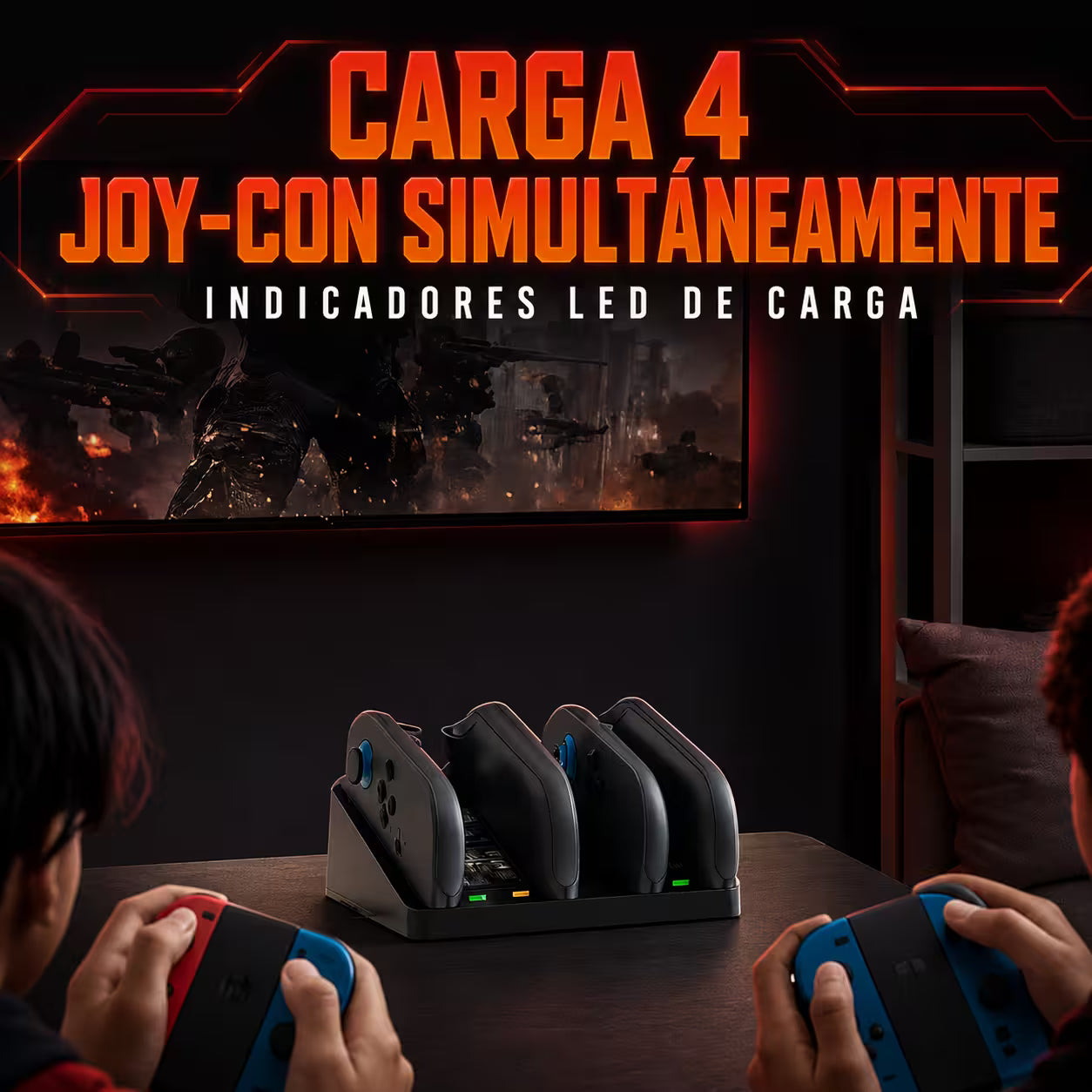 Base de Carga Joy-Con Nintendo Switch 2 – 4 Mandos Simultáneos | LED Bicolor | USB-C | Slot Tarjeta
