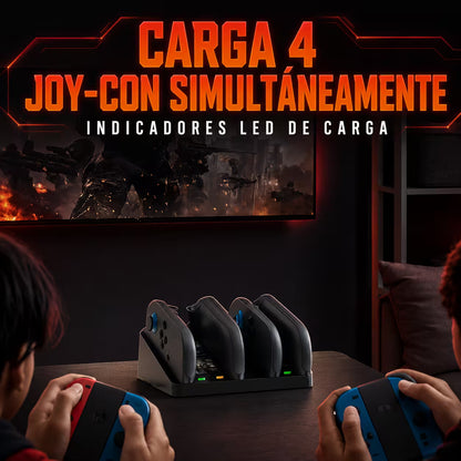 Base de Carga Joy-Con Nintendo Switch 2 – 4 Mandos Simultáneos | LED Bicolor | USB-C | Slot Tarjeta