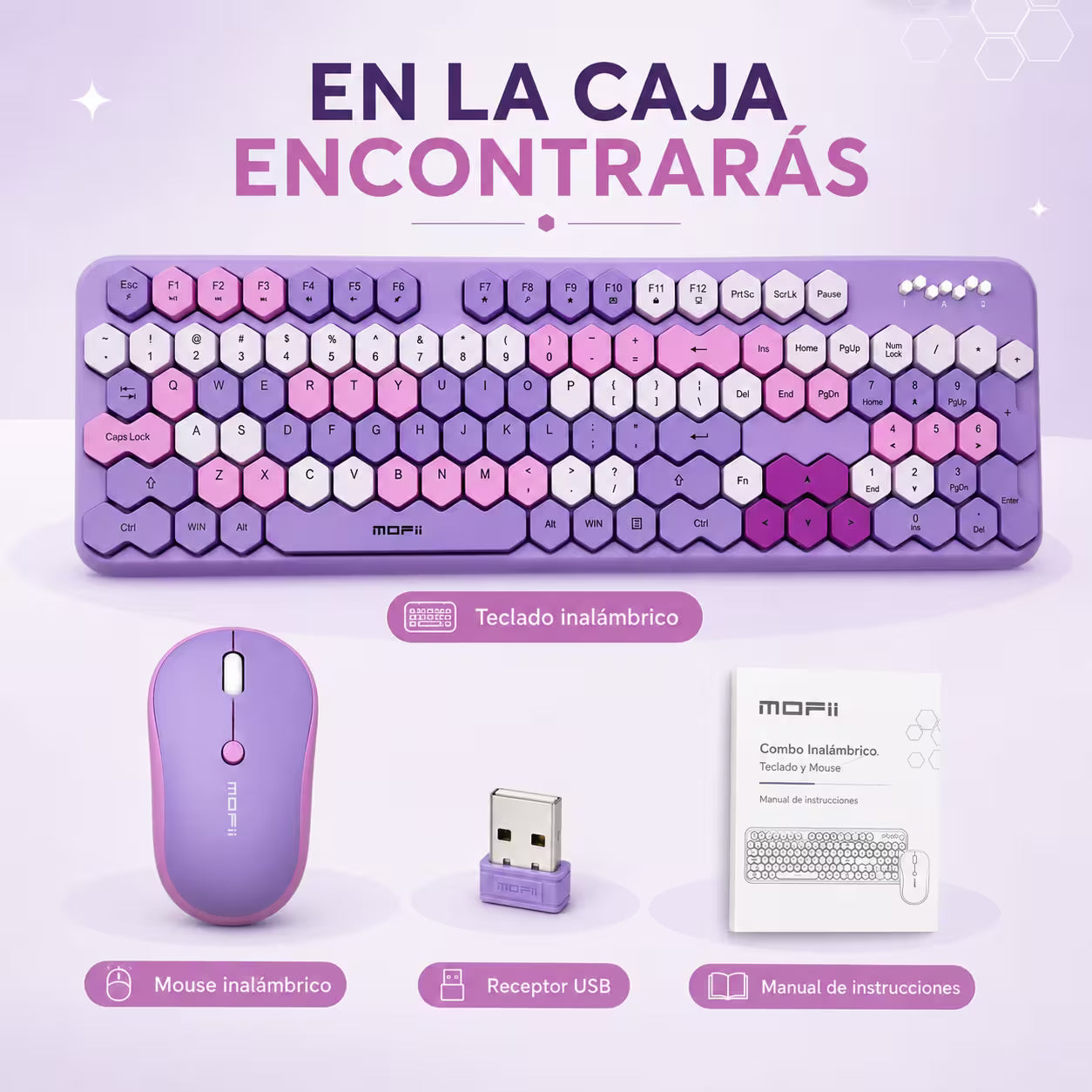 Combo Teclado y Mouse MOFII Honey — Morado | Inalámbrico 2.4G 1200 DPI Membrana