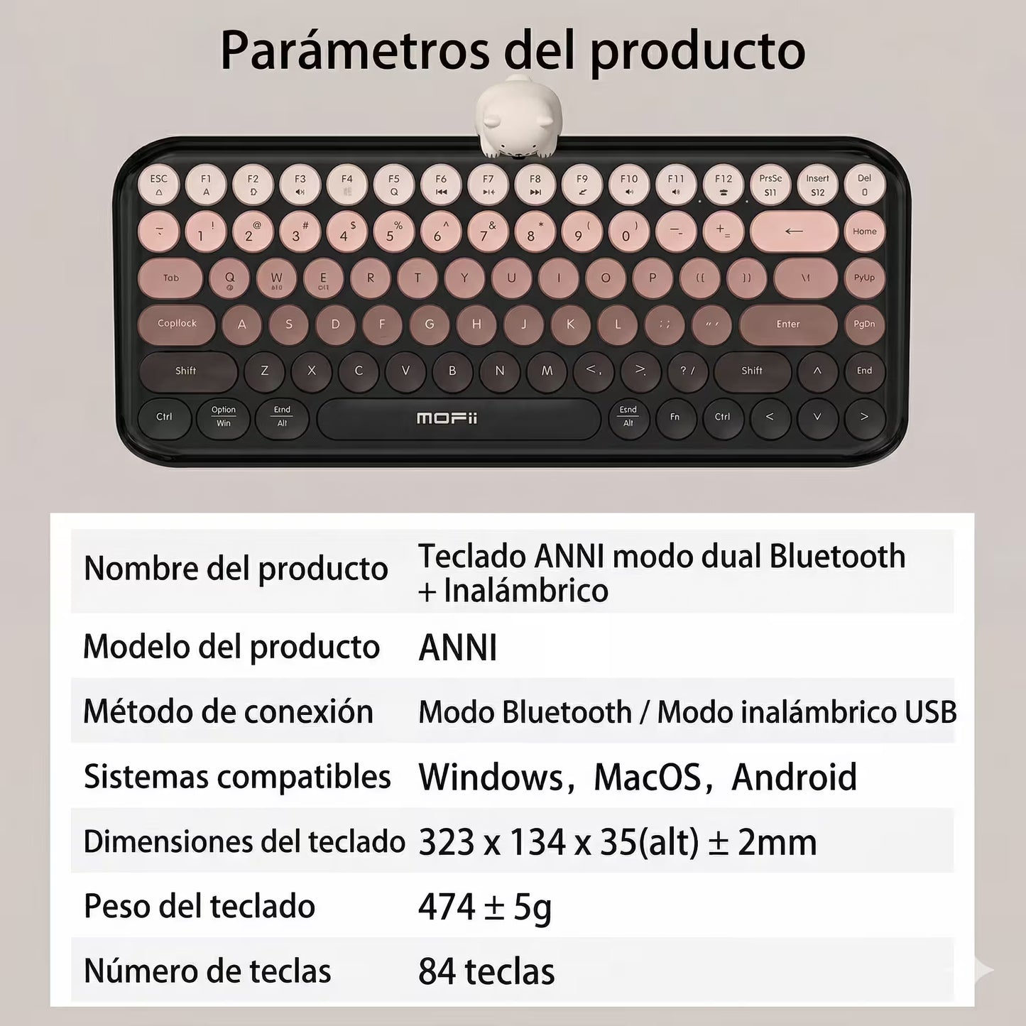 Teclado Inalámbrico Mofii Anni - Degradado Verde | 84 Teclas Redondas | Triple Conexión BT+2.4G | Osito Magnético