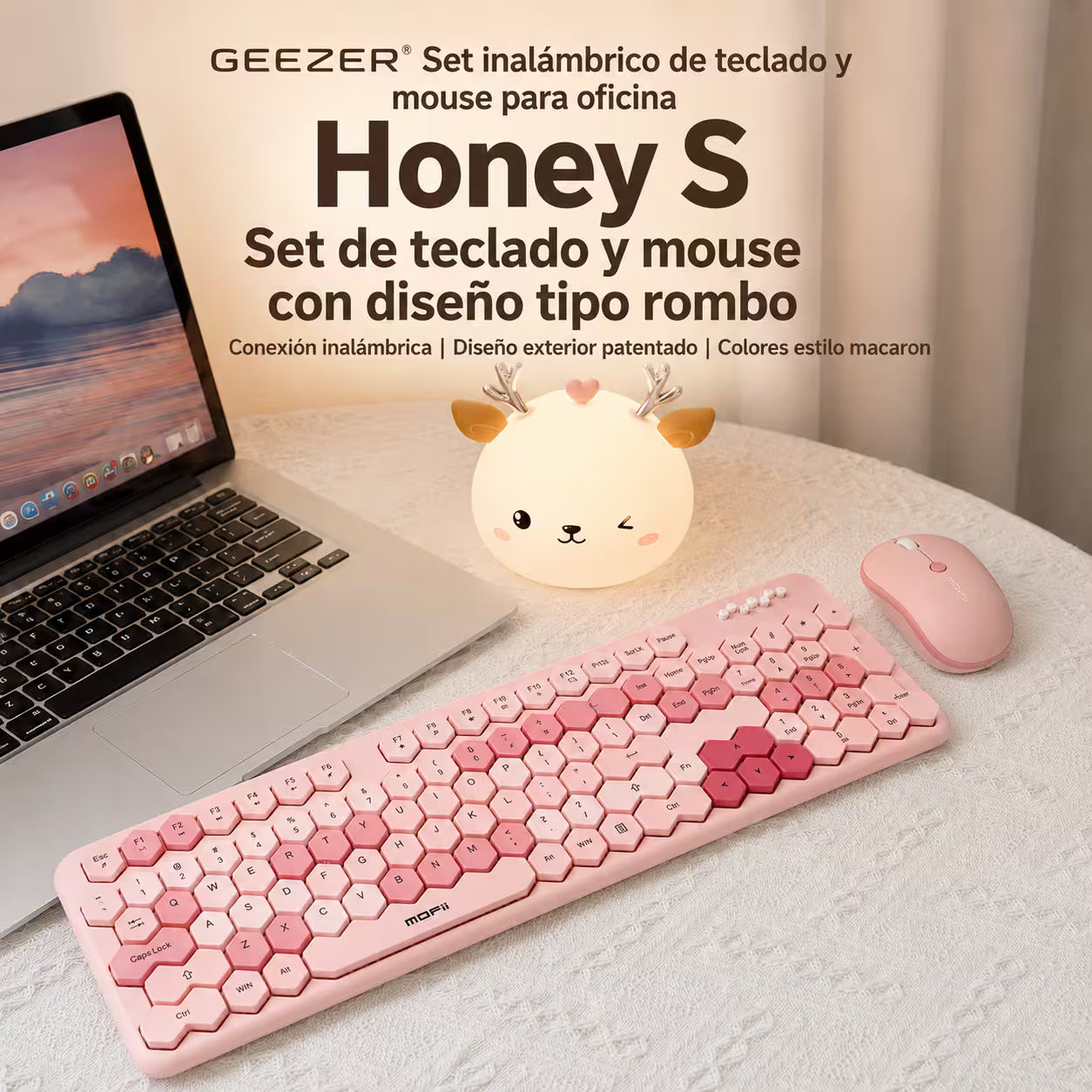 Combo Teclado y Mouse MOFII Honey — Rosado | Inalámbrico 2.4G 1200 DPI Membrana