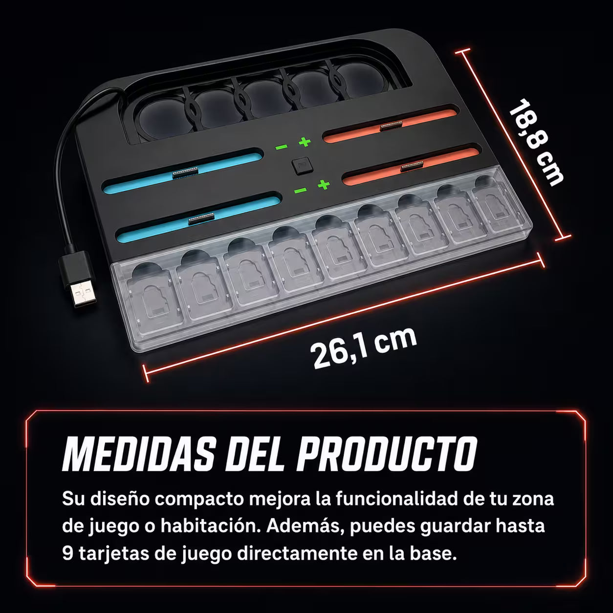Base de Carga y Almacenamiento All-in-One Nintendo Switch 2 – RGB 7 Modos | 4 Joy-Con | 9 Tarjetas | USB