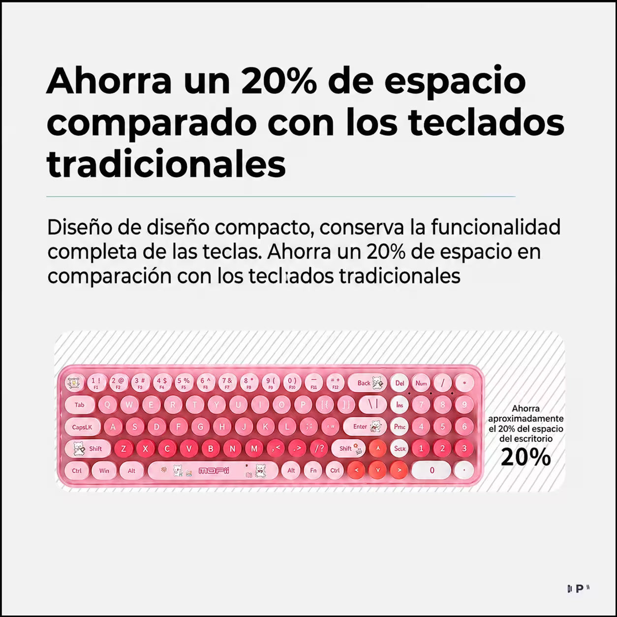 Combo Teclado y Mouse Inalámbrico Baby Bear - Rosado | 100 Teclas Redondas Retro Multicolor | 10m | 2.4G