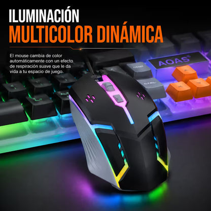 Combo Teclado y Mouse Gamer RGB AOAS A-1020 Negro USB – 104 Teclas con Ñ | DPI 800/1200/1600