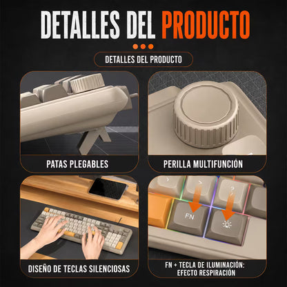 Teclado Gamer de Membrana Weibo WB-222 Retro - Teclas Redondas RGB Multicolor | Perilla Encoder | Cable USB
