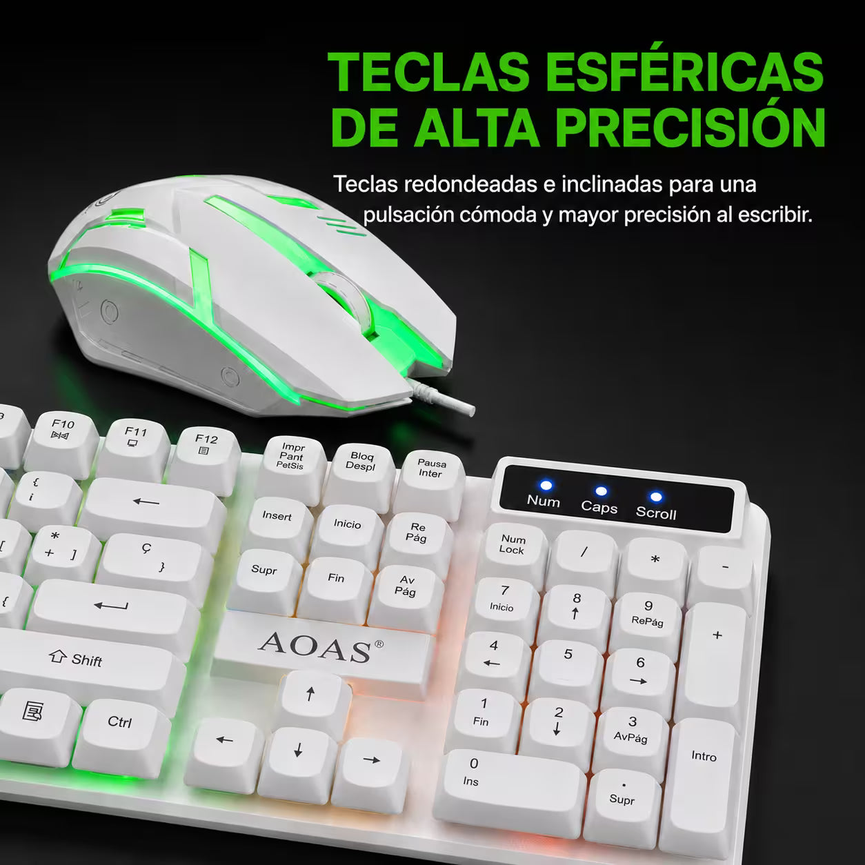 Combo Teclado y Mouse Gamer AOAS M-400 - Blanco | 104 Teclas RGB 1600 DPI USB