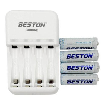 CARGADOR PILAS AAx4 RANURAS (INCLUYE 4 PILAS RECARGABLES DE 1500mAh)