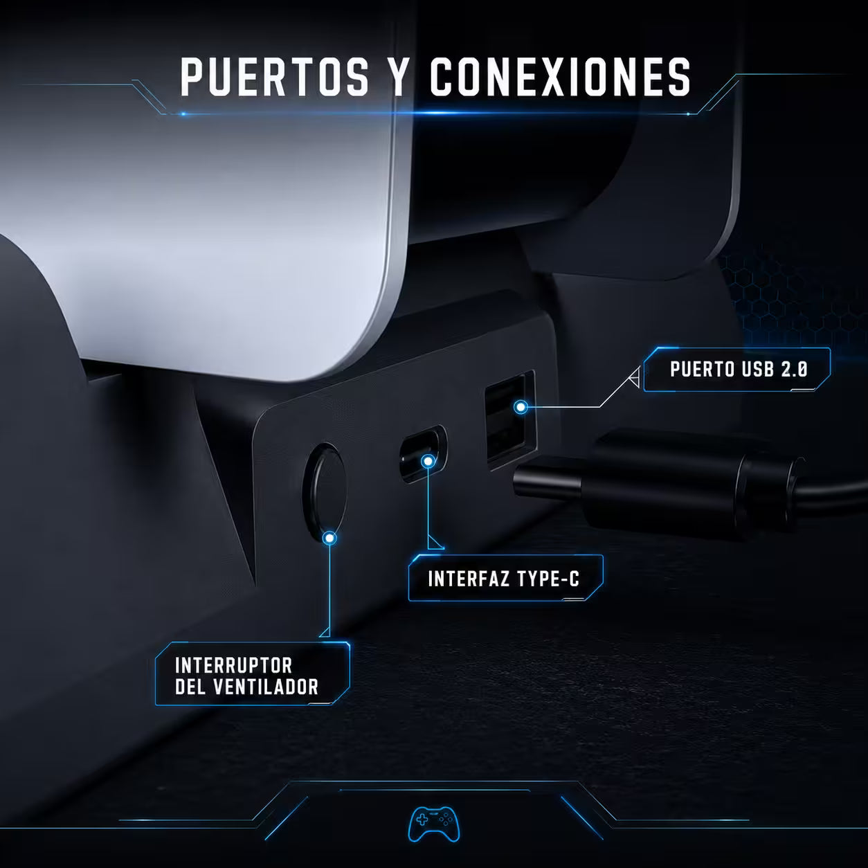 Base de Carga Dual y Ventilación Multifuncional PS5 DOBE - 11 Discos + Ganchos Auriculares | PS5 Slim Pro
