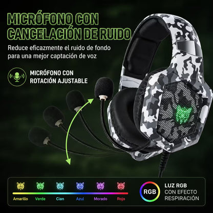 Diadema Gamer ONIKUMA K8 LED RGB Blanca Camuflada - Micró... - vista 13 diadema gamer audífonos