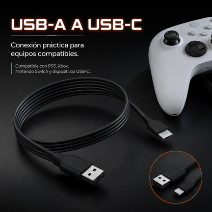 Cable USB-A a USB-C DOBE 2m – Carga + Datos | PS5 | Xbox Series X/S | Nintendo Switch | Móviles