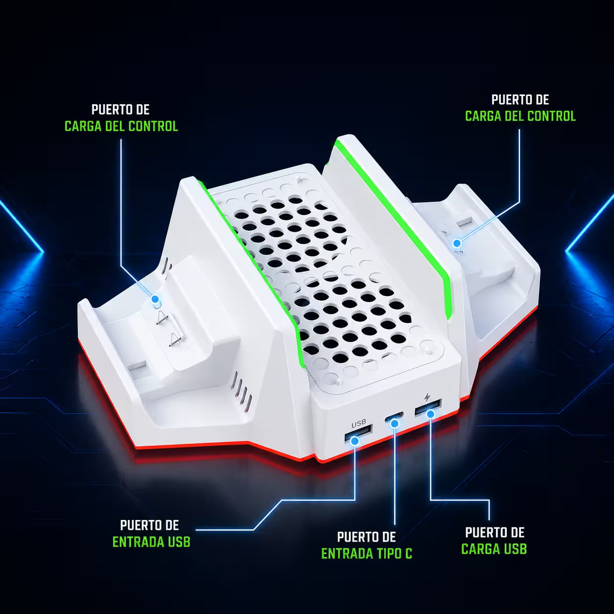 Base Vertical Multifuncional DOBE para Xbox Series S — RGB, Carga Dual y Refrigeración
