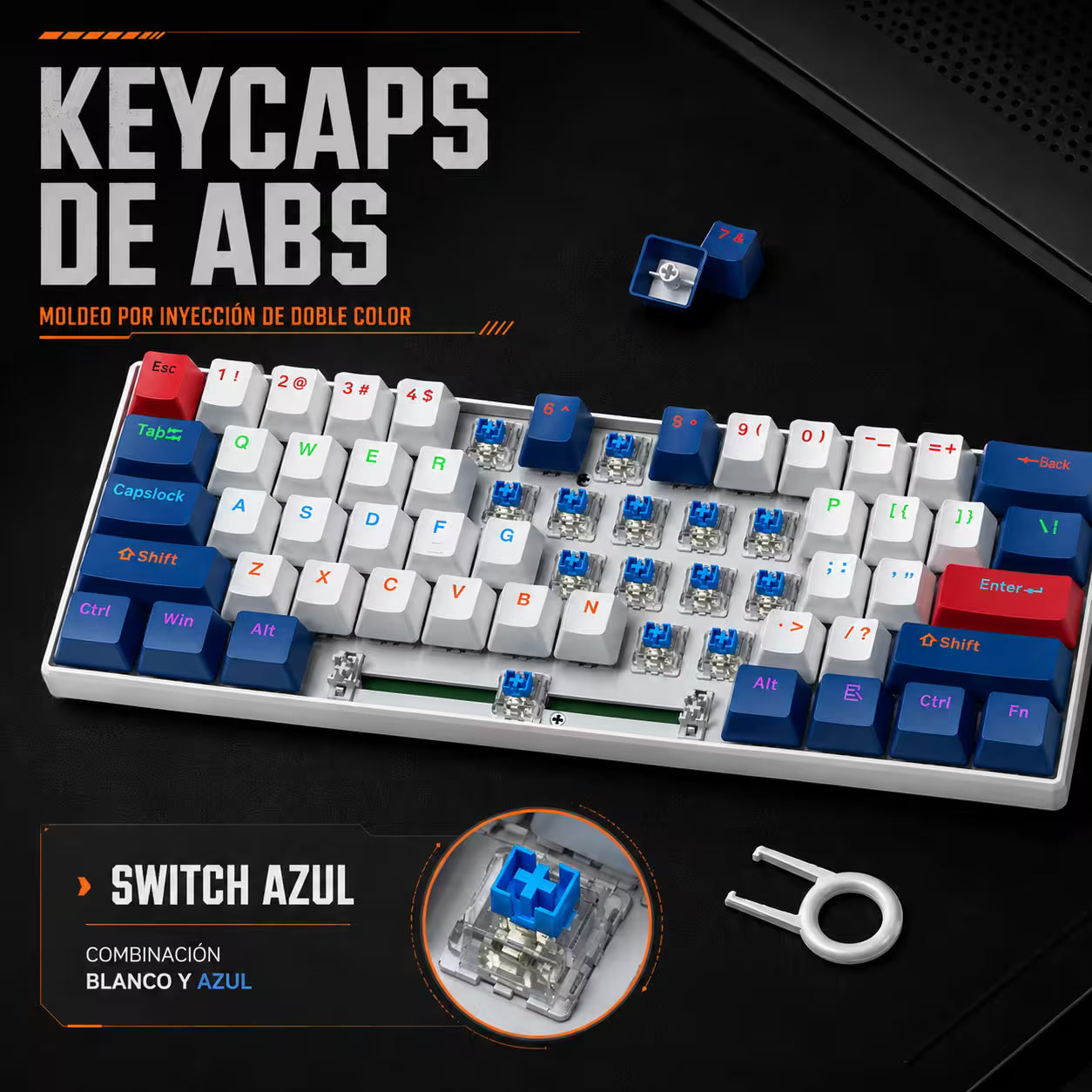 Teclado Mecánico T-Wolf T60 60% – Switch Azul | Keycaps Double-Shot | RGB 18 Efectos | Anti-Ghosting | USB-C Desmontable