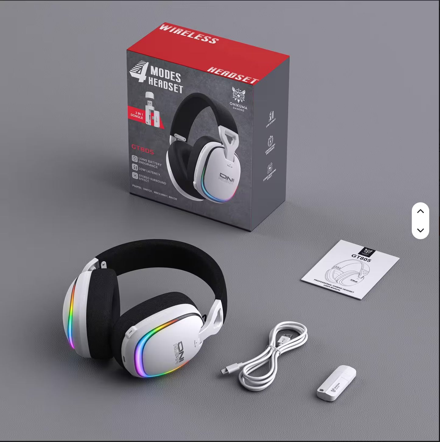 Audífonos Gamer Inalámbricos Onikuma GT805 Blanca| 4 en 1 | Mic Oculto ENC | 60H Batería | PS5, PC, Switch, Móvil